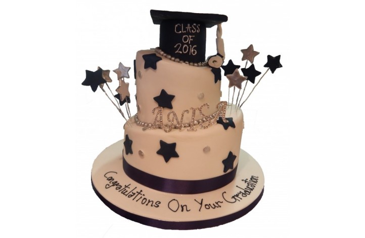 Topsy Turvy Graduation Cake with Hat & Stars